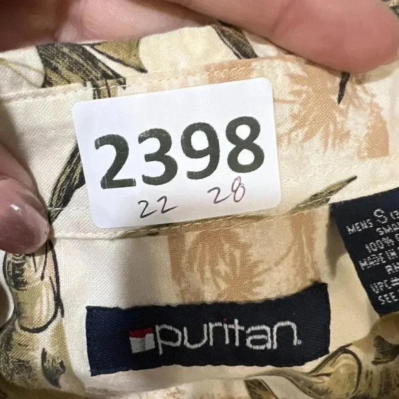 Puritan Mens Brown Marlin Fish Hawaiian Button Down Shirt Small Short Sleeve - Picture 9 of 9